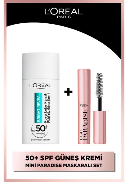 Bright Reveal Spf 50+ Koyu Leke Karşıtı Fluid Günlük Yüz Güneş Kremi 50ml + Paradise Mini Maskara