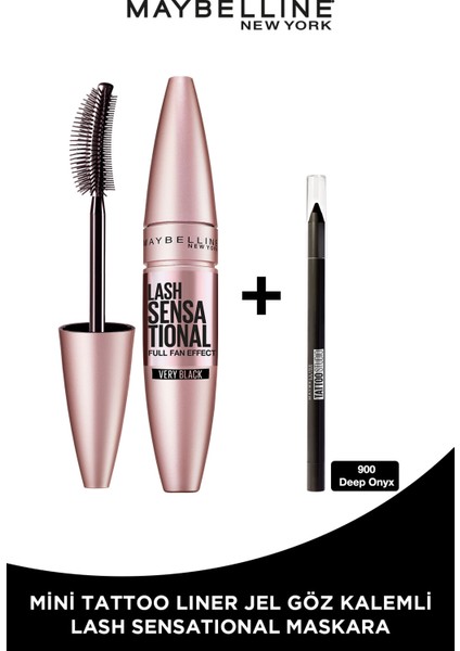 Lash Sensational Yelpaze Etkili Siyah Maskara + Tat Liner Gel Pencil Göz Kalemi Mini