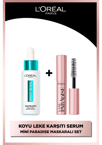 L'oréal Paris Bright Reveal  Leke Karşıtı Serum 10%Niasinamid 30ml + Paradise Mini Maskara