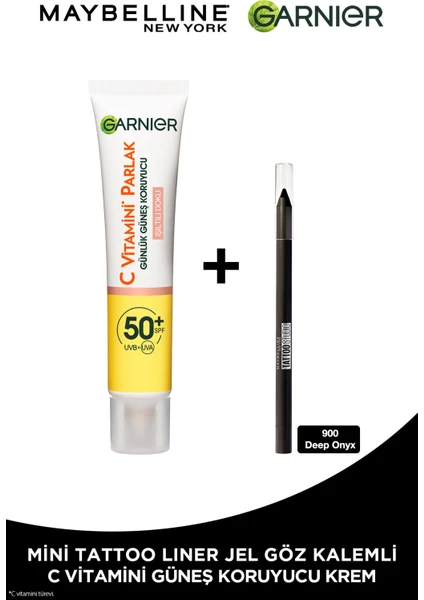 C Vitamini Parlak Günlük Uv Korumalı Güneş Yüz Kremi Işıltılı Doku Spf50+ 40ml + Tat Liner Gel Pencil Göz Kalemi Mini