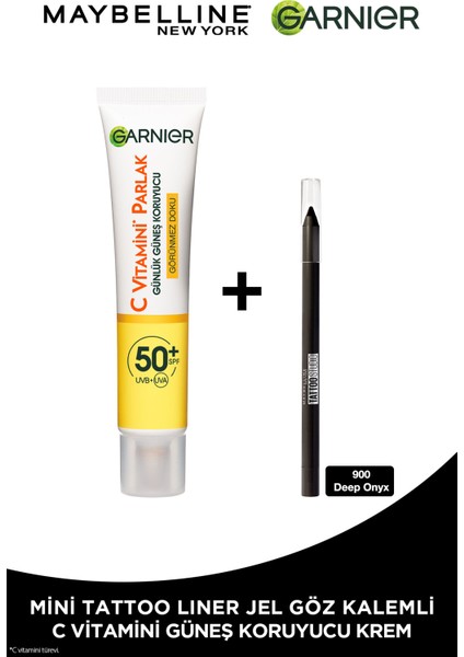 C Vitamini Parlak Günlük Uv Korumalı Güneş Yüz Kremi Görünmez Doku Spf50+ 40ml + Tat Liner Gel Pencil Göz Kalemi Mini