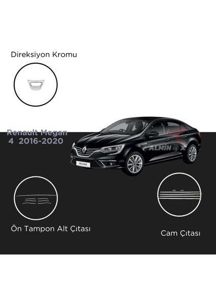 Renault Megane 4 2016-2020 Set Direksiyon Kromu-Ön Tampon Alt Çıtası - Cam Çıta fiyatları
