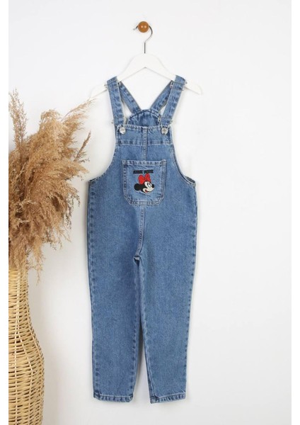 (3-9 Yaş) Mnn Nakış Kot salopet - Mavi