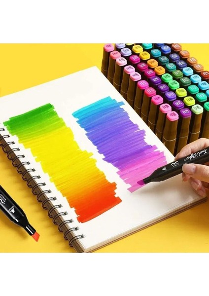 80 Li Çift Taraflı Marker Keçeli Kalem Seti 80 Renk Marker Resim Mimari ve Grafik Tasarım Kalemi fiyatları