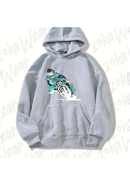 Gri Motor Sporları Motor Sports 2 Tasarım Baskılı Kapşonlu Sweatshirt