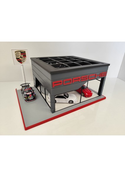 Porsche Diecast Showroom Garaj Diorama 1:64 Ölçek