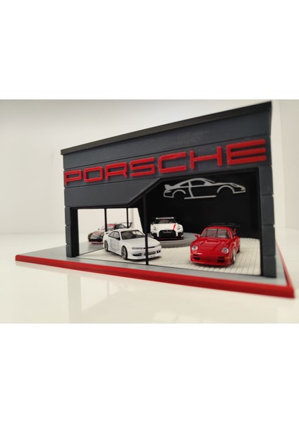 Porsche Diecast Showroom Garaj Diorama 1:64 Ölçek