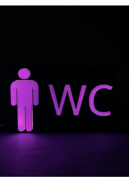 Erkek Wc - Rgb LED Işıklı 3 Boyutlu Tabela - 20CM x 13CM x 2cm (Bluetooth Kontrollü)