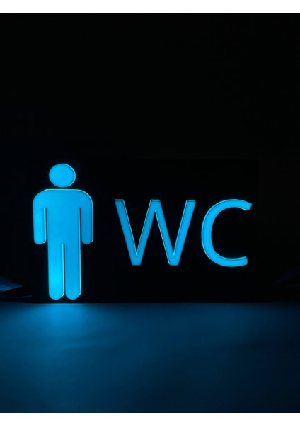 Erkek Wc - Rgb LED Işıklı 3 Boyutlu Tabela - 20CM x 13CM x 2cm (Bluetooth Kontrollü)