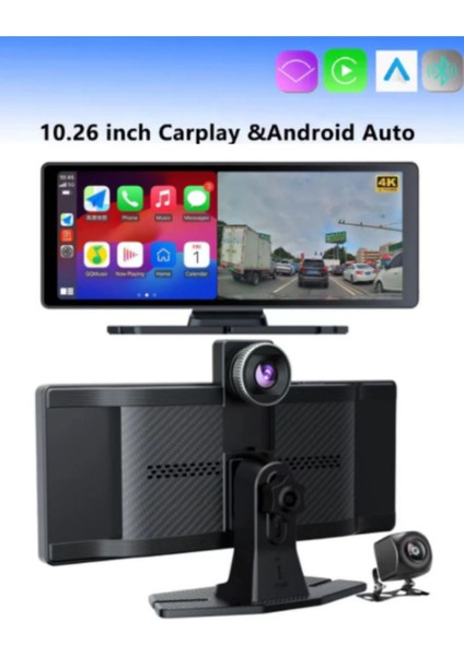 Carplay Apple Android Uyumlu 10.2 Inç Büyük Ekran Tak Çalıştır 4K Ön/arka Çift Kameralı Araç Ekranı