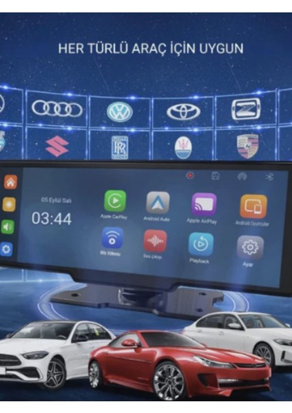 Carplay Apple Android Uyumlu 10.2 Inç Büyük Ekran Tak Çalıştır 4K Ön/arka Çift Kameralı Araç Ekranı