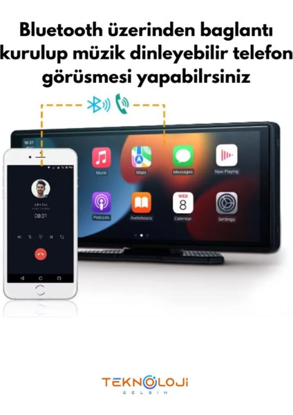 Carplay Apple Android Uyumlu 10.2 Inç Büyük Ekran Tak Çalıştır 4K Ön/arka Çift Kameralı Araç Ekranı