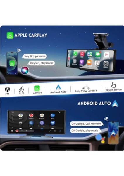 Carplay Apple Android Uyumlu 10.2 Inç Büyük Ekran Tak Çalıştır 4K Ön/arka Çift Kameralı Araç Ekranı