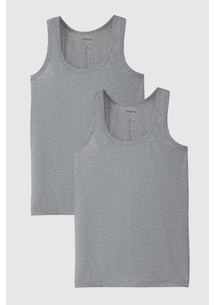 Ds Damat Gri Melanj Standart Fit Nefes Alabilen Teri Emen Pamuklu 2'li Atlet 1HC12ORTATL02