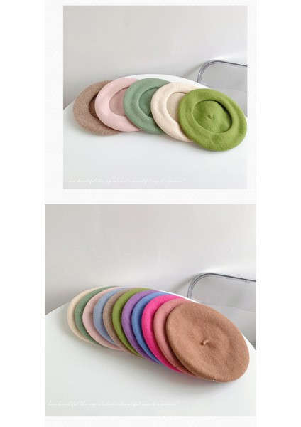 Superma Dopamin Katı Renk Yün Bere Kadın Moda Ressam Şapka Sonbahar Kış Edebi Vintage Yün Şapka (Yurt Dışından) fiyatları