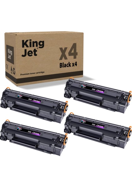 Kingjet® 36A / CB436A 4'lü Avantaj Paket - Hp Uyumlu Çipli Muadil Toner