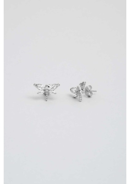 Rüzgarın Arkadaşı 18 Ayar Beyaz Altın Kaplama Gümüş Yusufçuk Küpe