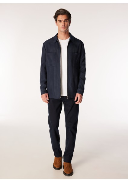 Lacivert Erkek Basic Fit Çizgili Gömlek Ceket F4WM-GML 2822