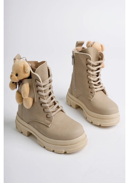 Ayıcıklı Fermuarlı Içi Yünlü Sıcak Tutar Soğuğa Dayanıklı Çocuk Bot