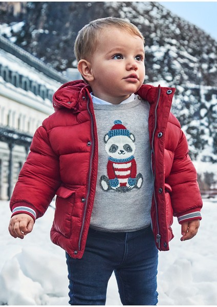 2466 Erkek Bebe Kırmızı Kapüşonlu Mont