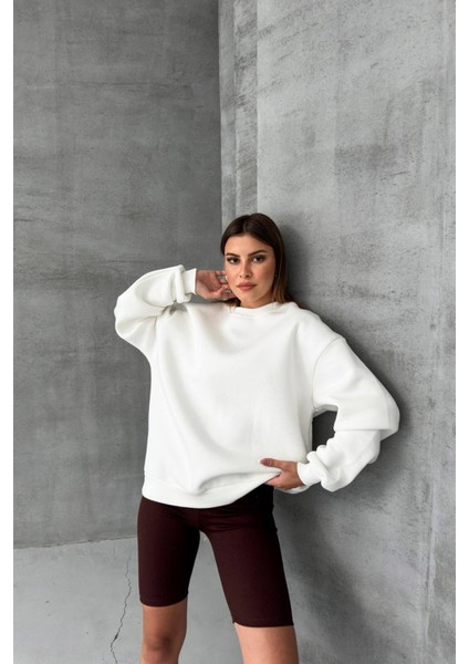 Kadın Ekru Bisiklet Yaka Pamuklu Sweat NBG031 fiyatları