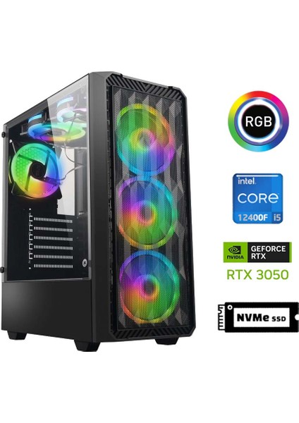 GX105 I5 12400F 16GB Ram 512GB M.2 Nvme SSD 6gb RTX3050 Oyuncu Masaüstü Bilgisayarı