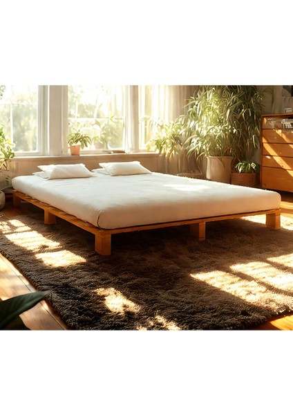 Ahşap Platform Karyola Ceviz Renk 120 x 200 cm