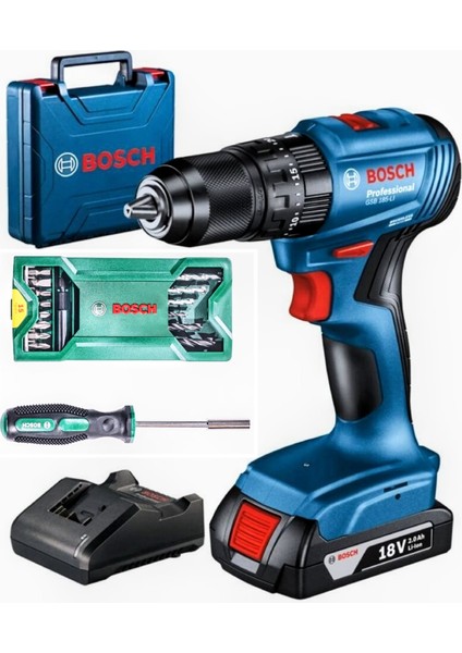 Gsb 185 Li-On Tek Akülü - Darbeli Kömürsüz Matkap Vidalama + Bosch 16 Parça Uç Seti