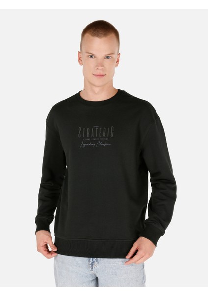 Normal Kesim Baskılı Yeşil Erkek Sweatshirt CL1070641