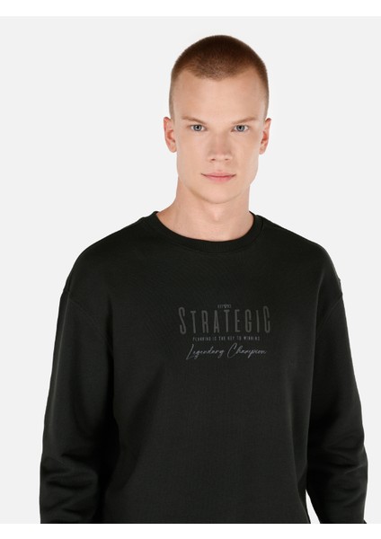 Normal Kesim Baskılı Yeşil Erkek Sweatshirt CL1070641