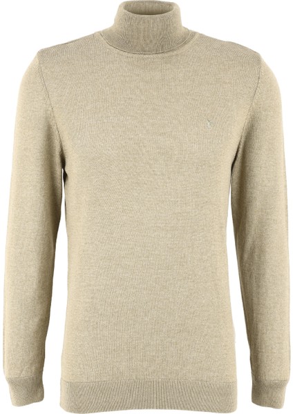 Tam Balıkçı Yaka Basic Düz Haki Melanj Erkek Kazak F4WM-KZK 2845