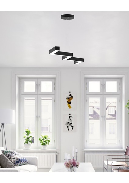 Zigzag ( Siyah Kasa, Beyaz Işık ) Ledli Modern Sarkıt LED Avize