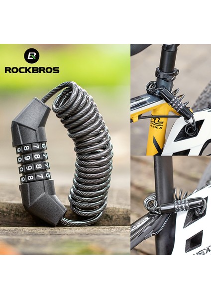 T530-RD Stili Rockbro 1.5m Bisiklet Kilidi Scooter Disk Kask Çantası 4 Haneli Kombinasyon Çelik Kablolu Şifreli Bisiklet Kilidi Motosiklet Bisiklet Aksesuarları (Yurt Dışından) fırsatları