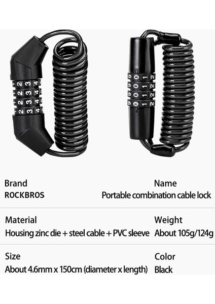 T530-RD Stili Rockbro 1.5m Bisiklet Kilidi Scooter Disk Kask Çantası 4 Haneli Kombinasyon Çelik Kablolu Şifreli Bisiklet Kilidi Motosiklet Bisiklet Aksesuarları (Yurt Dışından) indirimleri