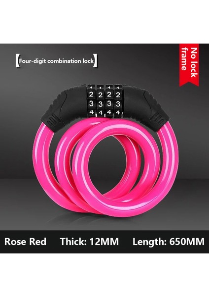 Pembe Stil Dört Haneli Kombinasyon Numaralı Bisiklet Kilidi x Çelik Kablo Zinciri Hırsızlık Önleyici Dağ Bisikleti Kilidi Bisiklet Aksesuarları (Yurt Dışından) fırsatları