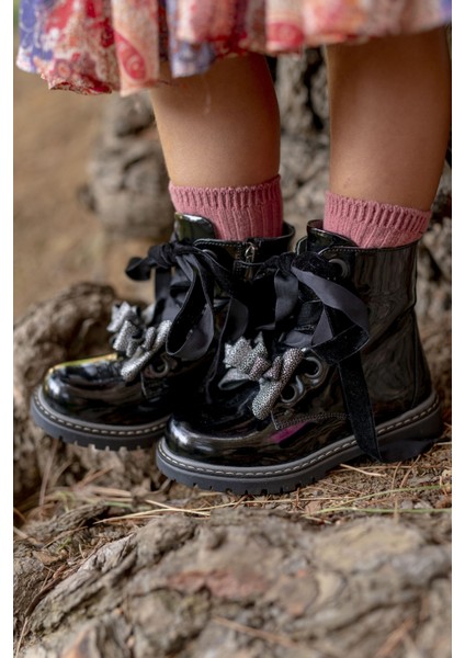 Jessica-Fiyonklu Siyah Rugan Kız Çocuk Botu fiyatları