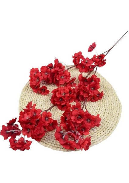 Yapay Japon Kiraz Çiçeği Dalı Kırmızı 90 cm Uzun Süreli Dekoratif Vazo Çiçeği fiyatları