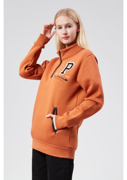 Dik Yaka Kadın Ekru Slim Fit Sweatshirt 24FWW64075