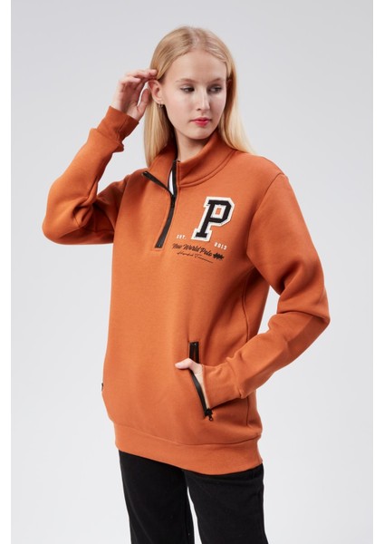 Dik Yaka Kadın Ekru Slim Fit Sweatshirt 24FWW64075