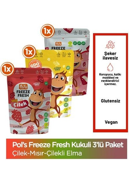 Freeze Fresh Kukuli Çocuk Serisi Çilek 15 gr Mısır 25 gr Çıtır Küp 20 gr