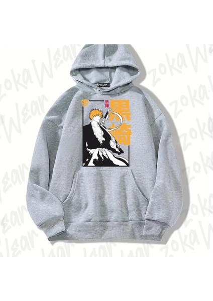 Bleach Ichigo Kurosaki Özel Anime Baskılı Gri Sweatshirt