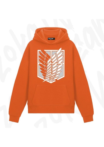 Attack On Titan V4 Anime Baskılı Turuncu Sweatshirt