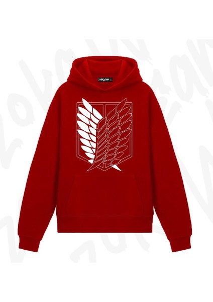 Attack On Titan, Anime Anime Baskılı Kırmızı Sweatshirt