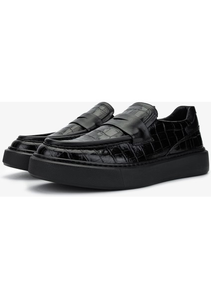 Erkek Deri Siyah Kroko Loafer Ayakkabı 537 3468 Erk Ayk SK24-25 Sıyah Kroko