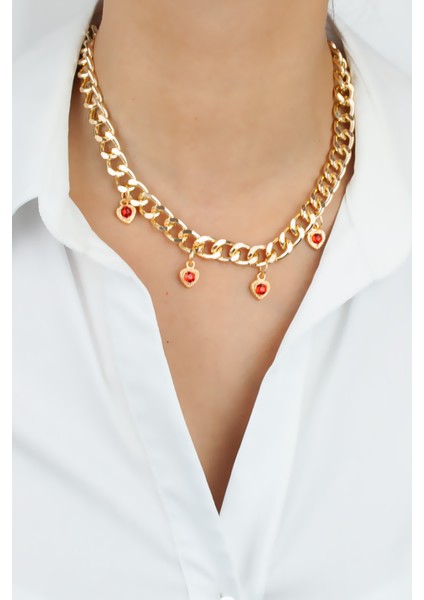 Kalp Charmlı Gold Kolye