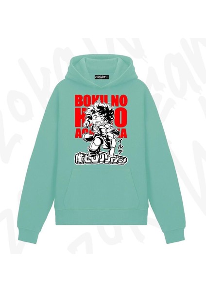 Zoka Wear Boku No Hero Anime Baskılı Su Yeşili Sweatshirt