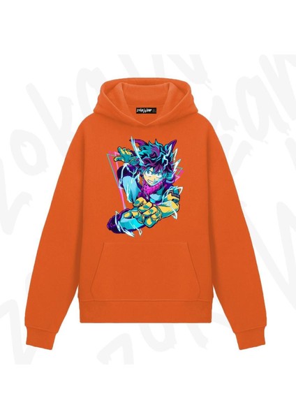 Zoka Wear My Hero Izuku Midoriya Char Anime Baskılı Turuncu Sweatshirt