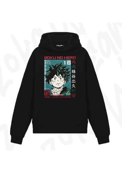 My Hero Izuku Midoriya Hero Anime Baskılı Siyah Sweatshirt