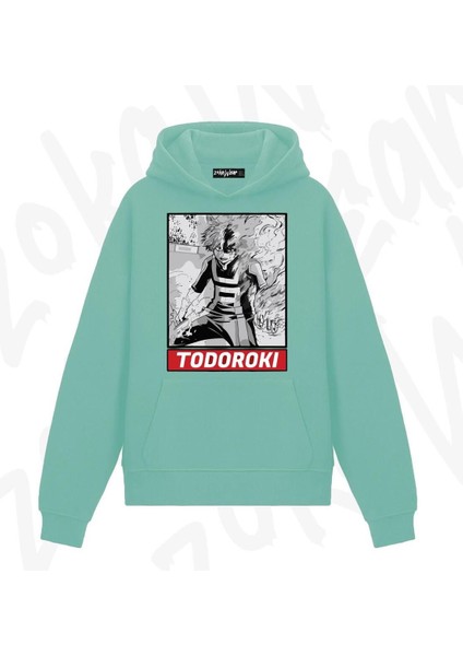 Zoka Wear My Hero Shoto Todorokii Anime Baskılı Su Yeşili Sweatshirt