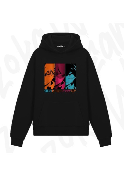 My Hero Izuku Midoriya Art Anime Baskılı Siyah Sweatshirt